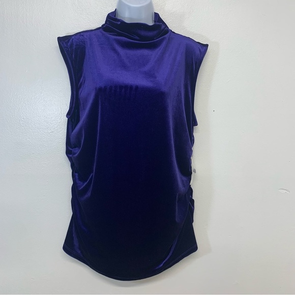 Eloquii Velvet Top 14/16 Purple  Sleeveless High Neck Stretch Ruched Key Hole - Picture 1 of 10